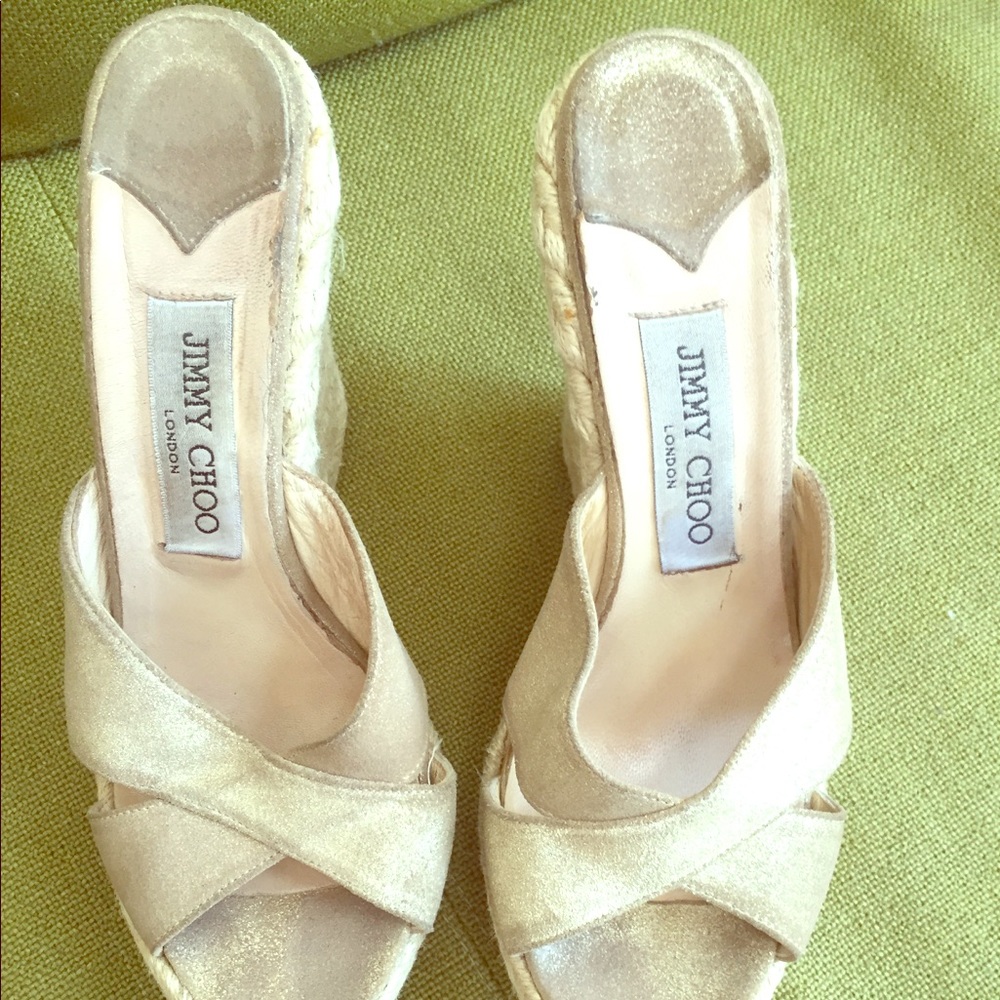 SOLD Jimmy Choo Metallic Gold Platform Espadrilles